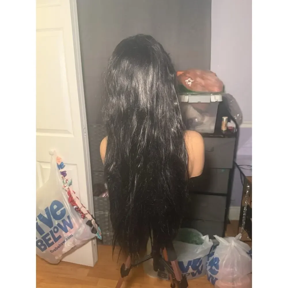 13x6 Natural Black Human Hair Blend Wig 28-30” Pre-Plucked Baby Hairs